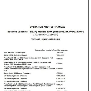 John Deere 310K Backhoe Loader Diagnostic Operation Test Manual TM12447