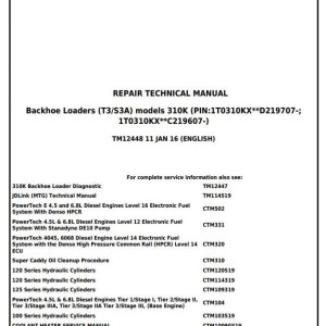 John Deere 310K Backhoe Loader Repair Technical Manual TM12448