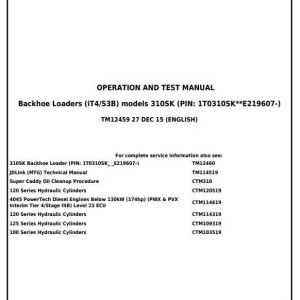 John Deere 310SK Backhoe Loader Diagnostic Operation Test Manual TM12459