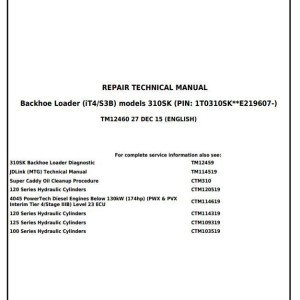 John Deere 310SK Backhoe Loader Repair Technical Manual TM12460