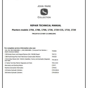 John Deere 1700 1710 1720 1730 1750 1780 Planter Repair Technical Manual TM124719