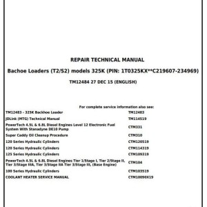 John Deere 325K Backhoe Loader Repair Technical Manual TM12484