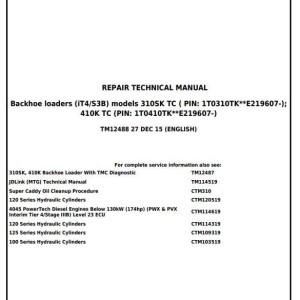 John Deere 310SK 410K TC Backhoe Loader Repair Technical Manual TM12488