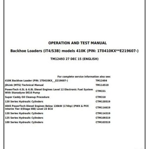 John Deere 410K Backhoe Loader Operation Test Manual TM12493