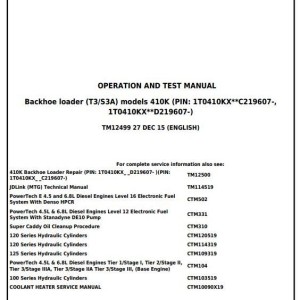 John Deere 410K Backhoe Loader Operation Test Manual TM12499