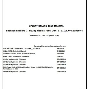 John Deere 710K Backhoe Loader Operation Test Manual TM12505