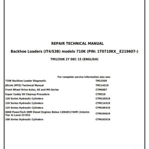 John Deere 710K Backhoe Loader Repair Technical Manual TM12506
