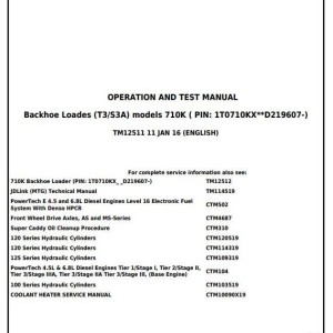 John Deere 710K Backhoe Loader Diagnostic Operation Test Manual TM12511
