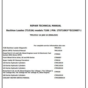 John Deere 710K Backhoe Loader Repair Technical Manual TM12512