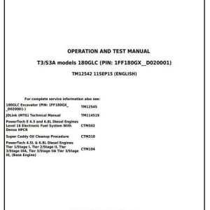 John Deere 180GLC Excavator Diagnostic Operation Test Manual TM12542
