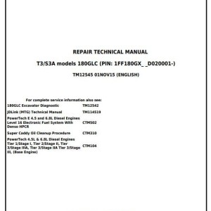 John Deere 180GLC Excavator Repair Technical Manual TM12545