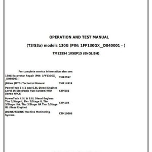 John Deere 130G Excavator Operation Test Manual TM12554