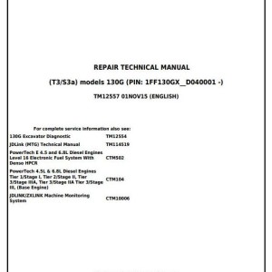 John Deere 130G Excavator Repair Technical Manual TM12557