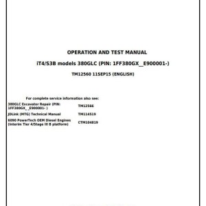 John Deere 380GLC Excavator Diagnostic Operation Test Manual TM12560