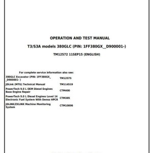John Deere 380GLC Excavator Diagnostic Operation Test Manual TM12572