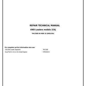 John Deere 324J 4WD Loader Repair Technical Manual TM12586