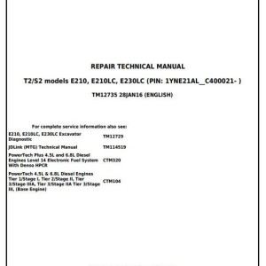 John Deere E210 E210LC E230LC Excavator Repair Technical Manual TM12735