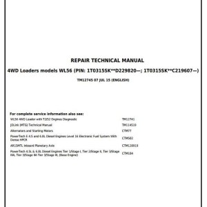 John Deere WL56 4WD Loader Repair Technical Manual TM12745