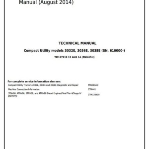 John Deere 3032E 3036E 3038E Tractor Repair Technical Manual TM127919