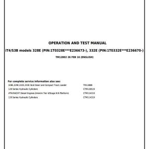 John Deere 328E 332E Skid Steer Loader Diagnostic Operation Test Manual TM12802