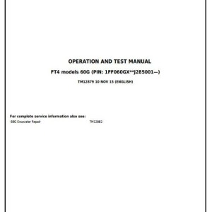 John Deere 60G Excavator Repair Operation Test Manual TM12879