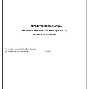 John Deere 60G Excavator Repair Technical Manual TM12882
