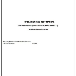 John Deere 50G Excavator Operation Test Manual TM12885