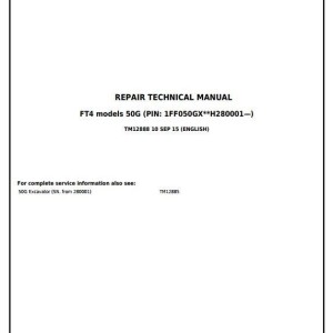 John Deere 50G Excavator Repair Technical Manual TM12888