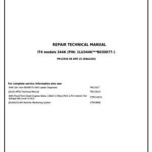 John Deere 344K 4WD Loader Repair Technical Manual TM12930
