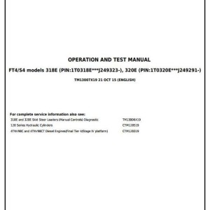 John Deere 318E 320E Skid Steer Loader Diagnostic Operation Test Manual TM13007X19