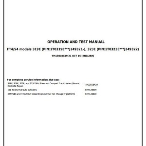 John Deere 319E 323E Skid Steer Compact Track Loader Diagnostic Operation Test Manual TM13008X19