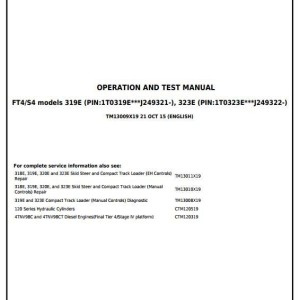 John Deere 319E 323E Skid Steer Compact Track Loader Diagnostic Operation Test Manual TM13009X19