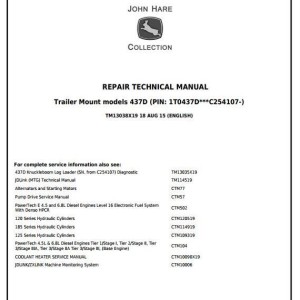 John Deere 437D Knuckleboom Trailer Mount Log Loader Repair Technical Manual TM13038X19