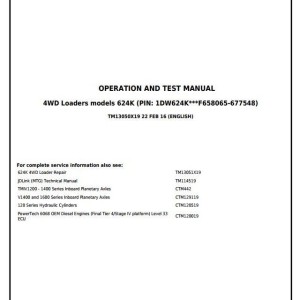 John Deere 624K 4WD Loader Diagnostic Operation Test Manual TM13050X19