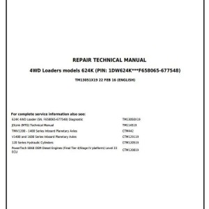 John Deere 4WD Loader 624K Repair Technical Manual TM13051X19