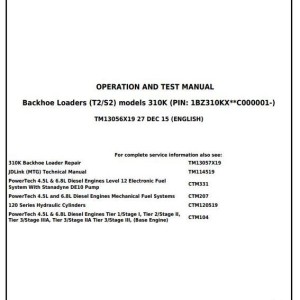 John Deere 310K Backhoe Loader Diagnostic Operation Test Manual TM13056X19