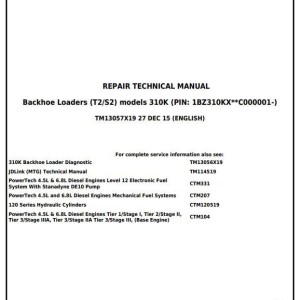 John Deere 310K Backhoe Loader Repair Technical Manual TM13057X19