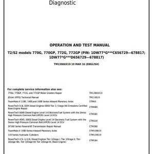 John Deere 770G 770GP 772G 772GP Motor Grader Diagnostic Operation Test Manual TM13066X19