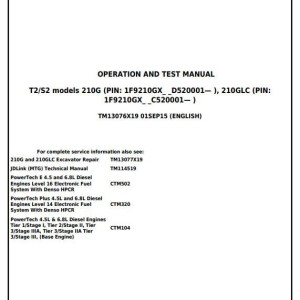 John Deere 210G 210GLC Excavator Diagnostic Operation Test Manual TM13076X19