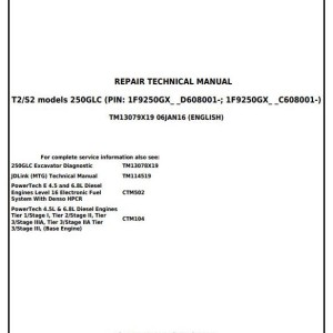 John Deere 250GLC Excavator Repair Technical Manual TM13079X19