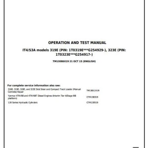 John Deere 319E 323E Compact Track Loader Diagnostic Operation Test Manual TM13086X19