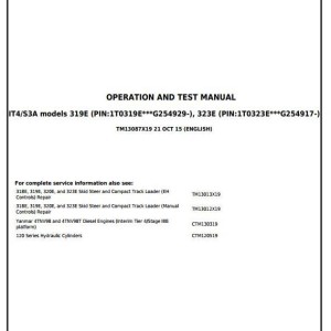 John Deere 319E 323E Compact Track Loader Diagnostic Operation Test Manual TM13087X19