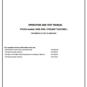 John Deere 326E Skid Steer Loader Diagnostic Operation Test Manual TM13088X19