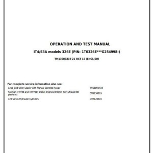 John Deere 326E Skid Steer Loader Diagnostic Test Manual TM13089X19
