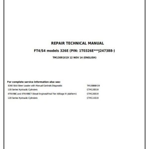 John Deere 326E Skid Steer Loader Repair Technical Manual TM13091X19