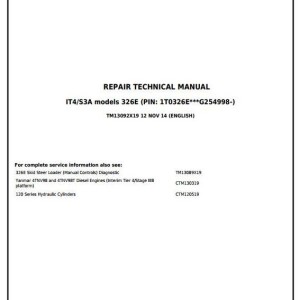 John Deere 326E Skid Steer Loader Repair Technical Manual TM13092X19
