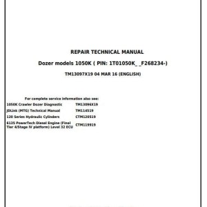 John Deere 1050K Crawler Dozer Repair Technical Manual TM13097X19