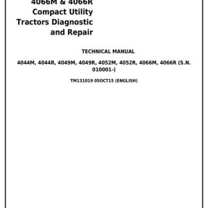 John Deere 4044M 4044R 4049M 4049R 4052M 4052R 4066M 4066R Tractor Diagnostic Repair Manual TM131019