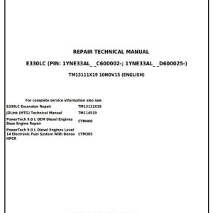 John Deere E330LC Excavator Repair Technical Manual TM13111X19