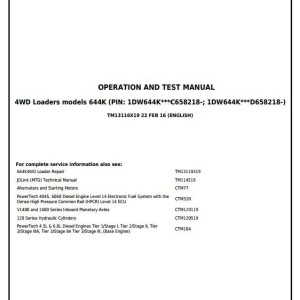 John Deere 644K 4WD Loader Diagnostic Operation Test Manual TM13116X19